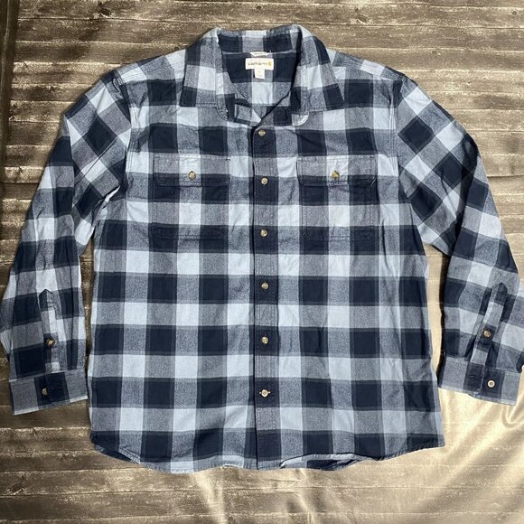 CARHARTT ORIGINIAL FIT BLUE PLAID LONG SLEEVE HEAVY FLANNEL OUTDOOR HIKING BASIC - Picture 1 of 6